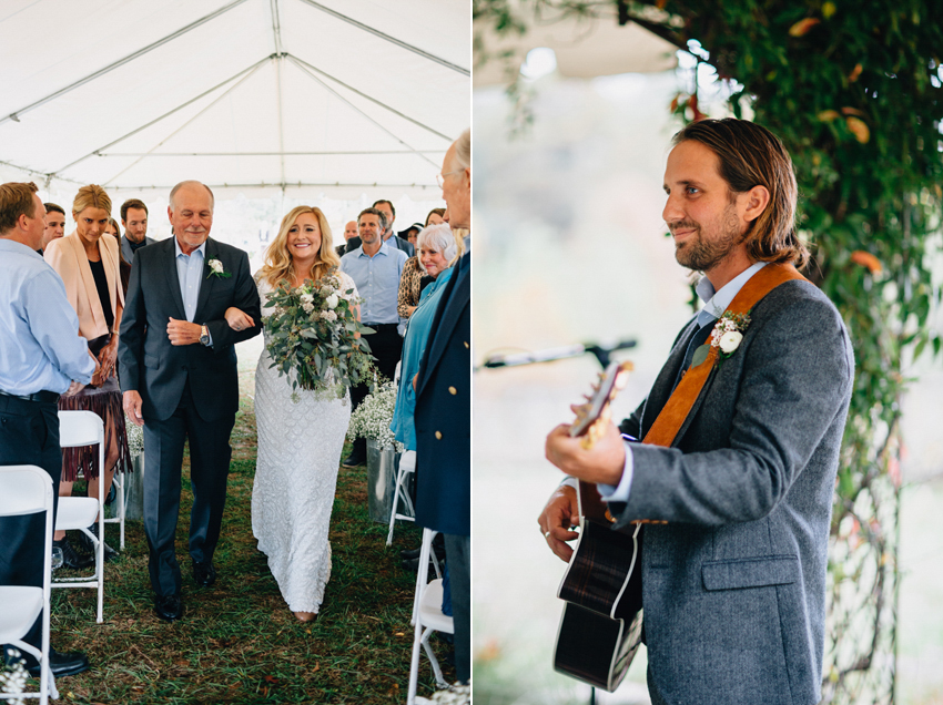 Groom serenading bride with guitar at the wedding ceremony
