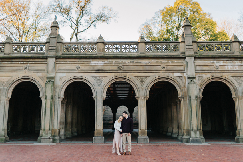Romantic, natural light engagement session at Bethesda Terrace in New York City by Brooklyn wedding photographer