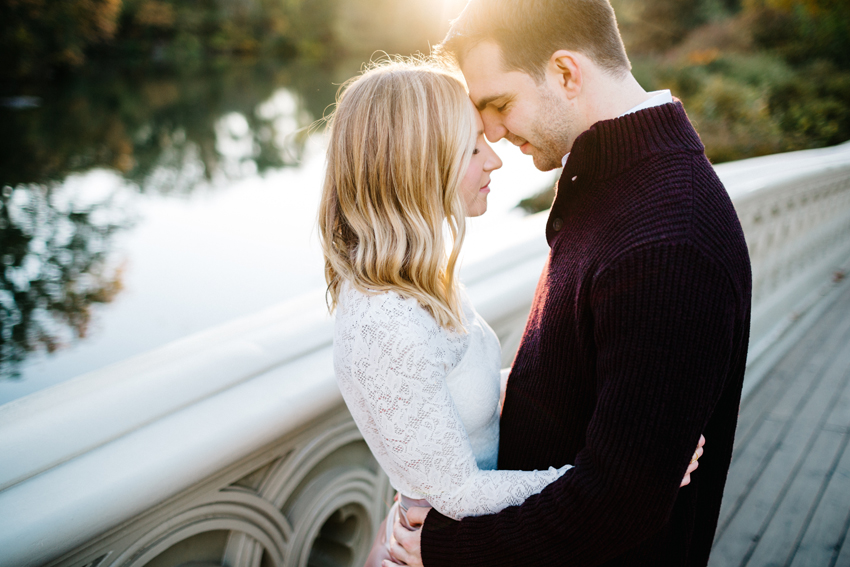 Golden sunrise engagement session in New York City in the fall