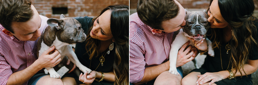 Cute engagement photos with a puppy in an urban setting in downtown Tampa