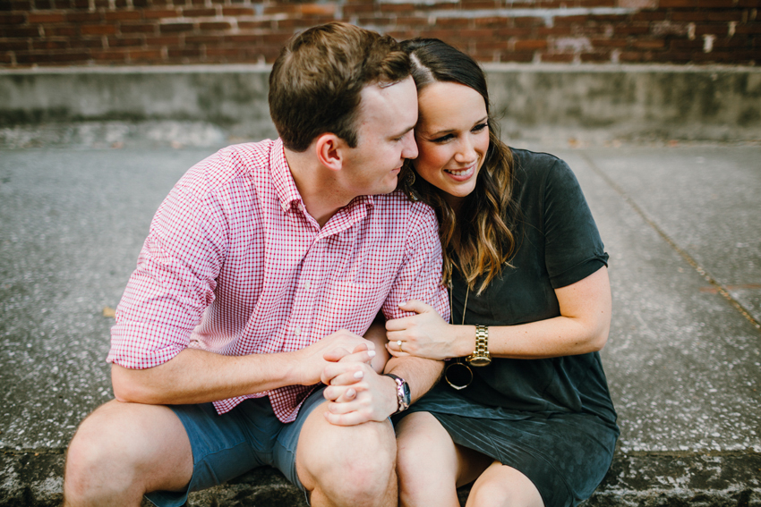 Romantic, natural light engagement photos on a brick road in historic Ybor City by Orlando Wedding Photographer