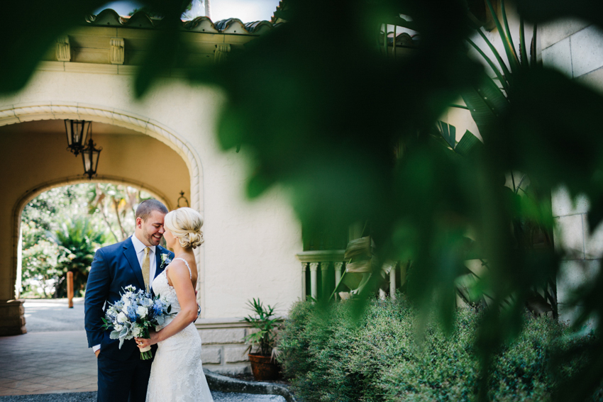 A sweet moment between the bride and groom before their ceremony at the Powel Crosley