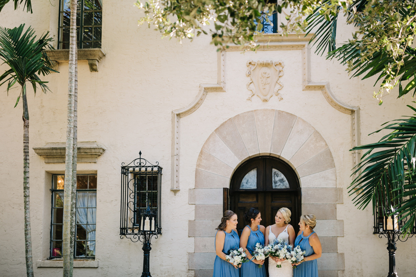 bridesmaids wearing periwinkle blue dresses