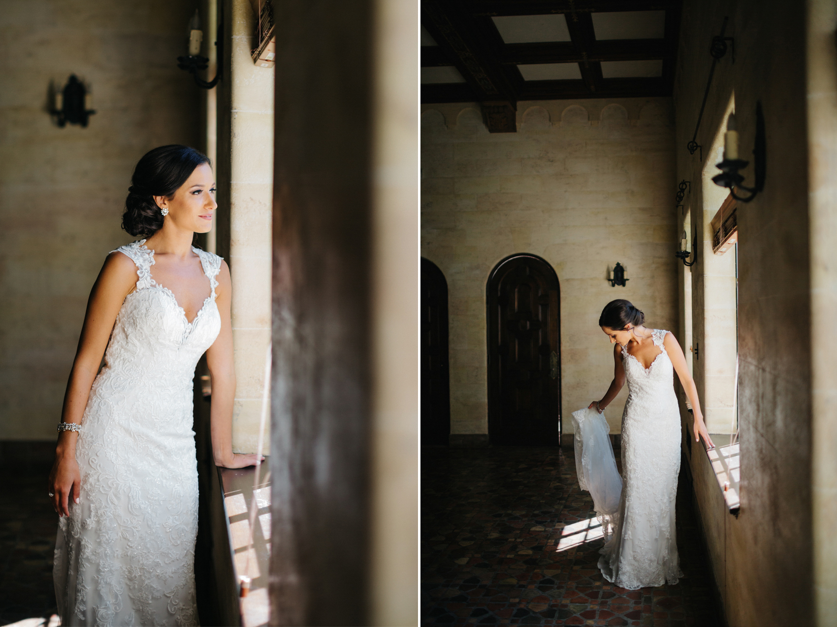Moody bridal portraits with window light in the historic Powel Crosley bridal suite