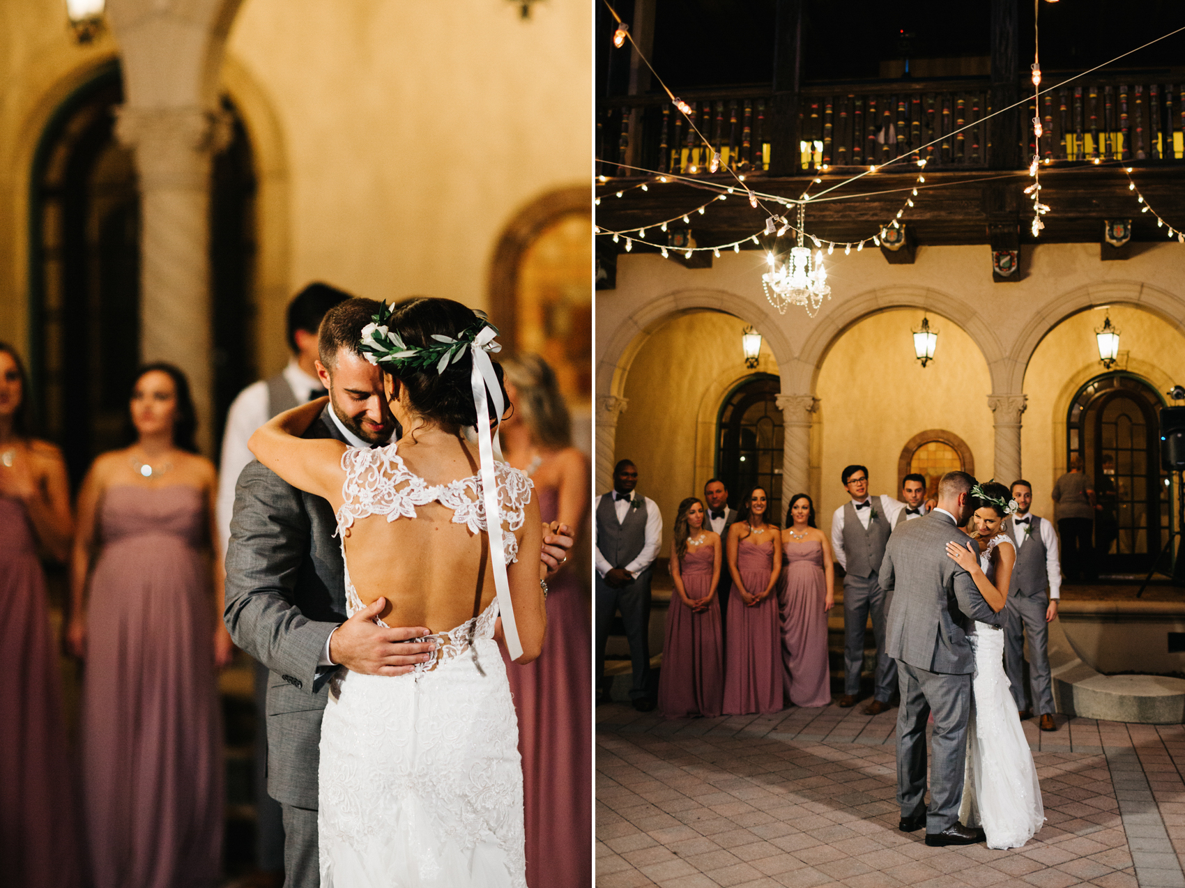 Romantic first dance under the twinkle lights in Florida wedding