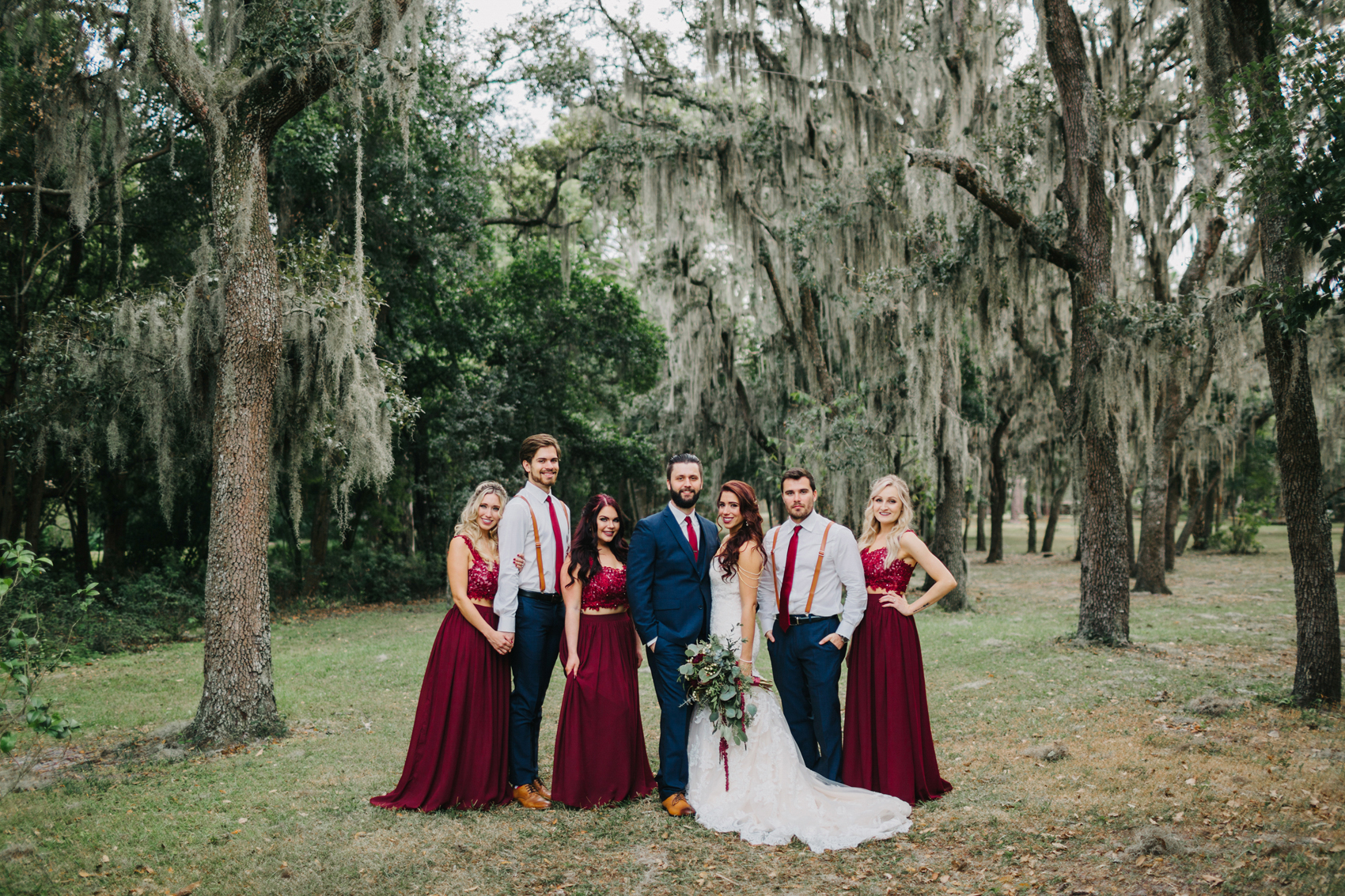 woodsy bridal party photos in Orlando