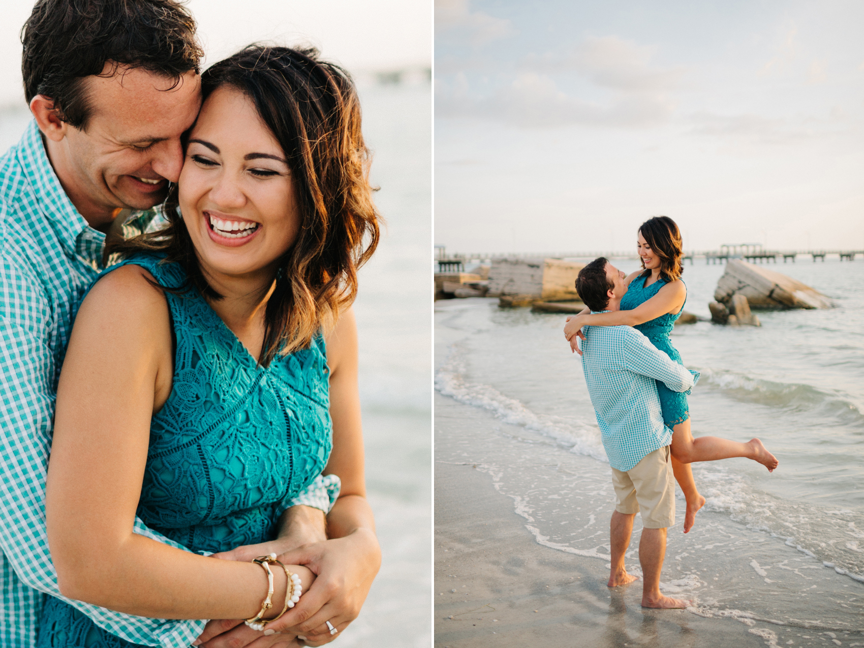 Natural candid engagement photos at sunset on the beach in St. Pete Florida