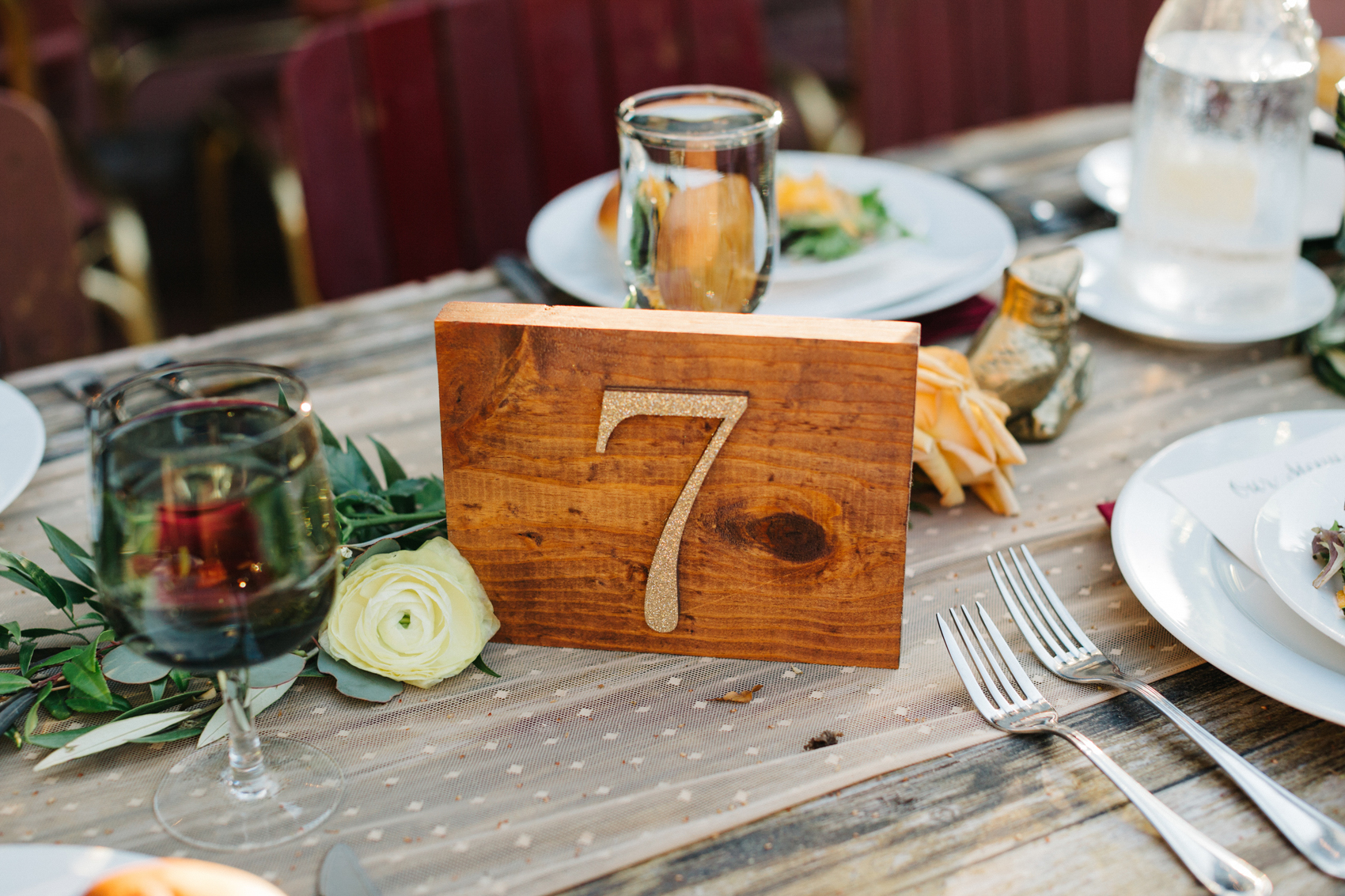 Wood table number with gold number