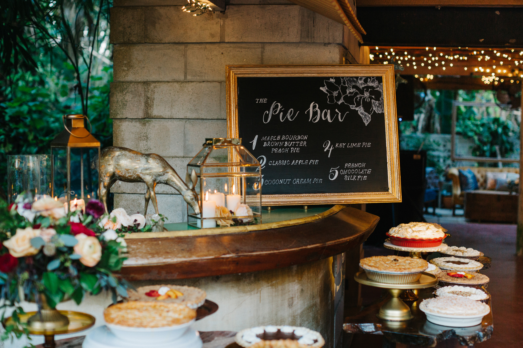 Pie bar with mismatched vintage decor by J’aime Cakes