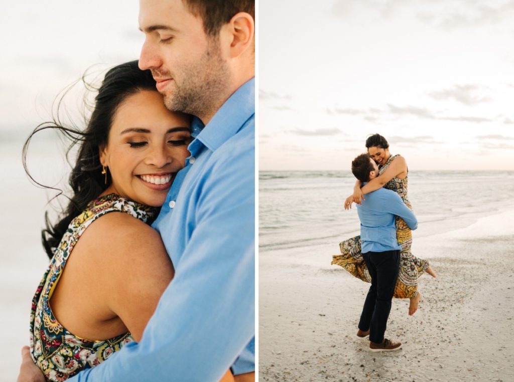 Sweet candid engagement photos on the beach in Sarasota Florida