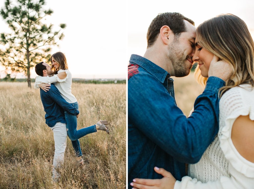 orlando engagement session in a field at sunset