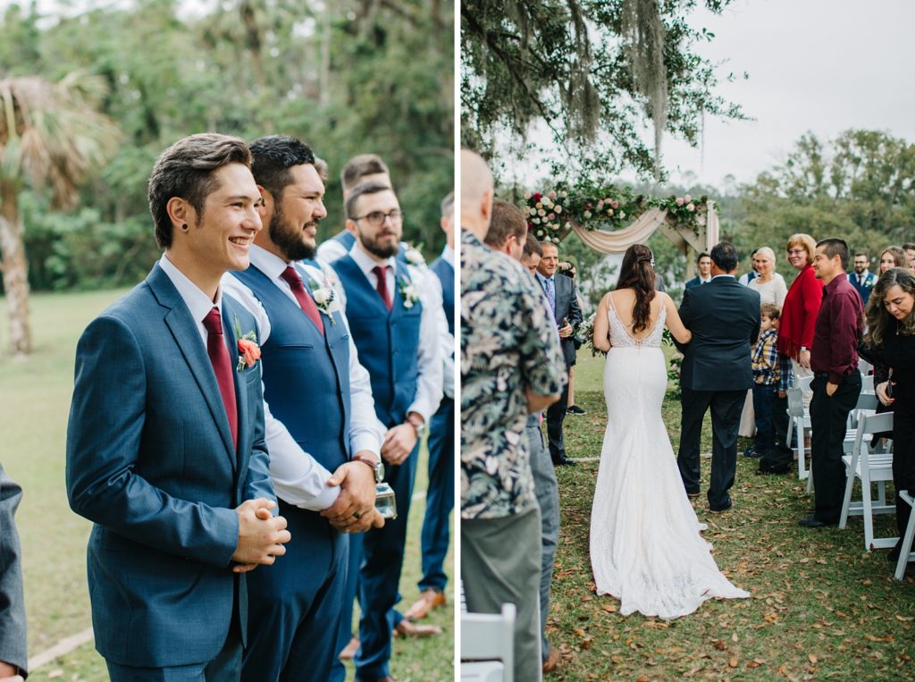 groom seeing his bride for the first time at the ceremony