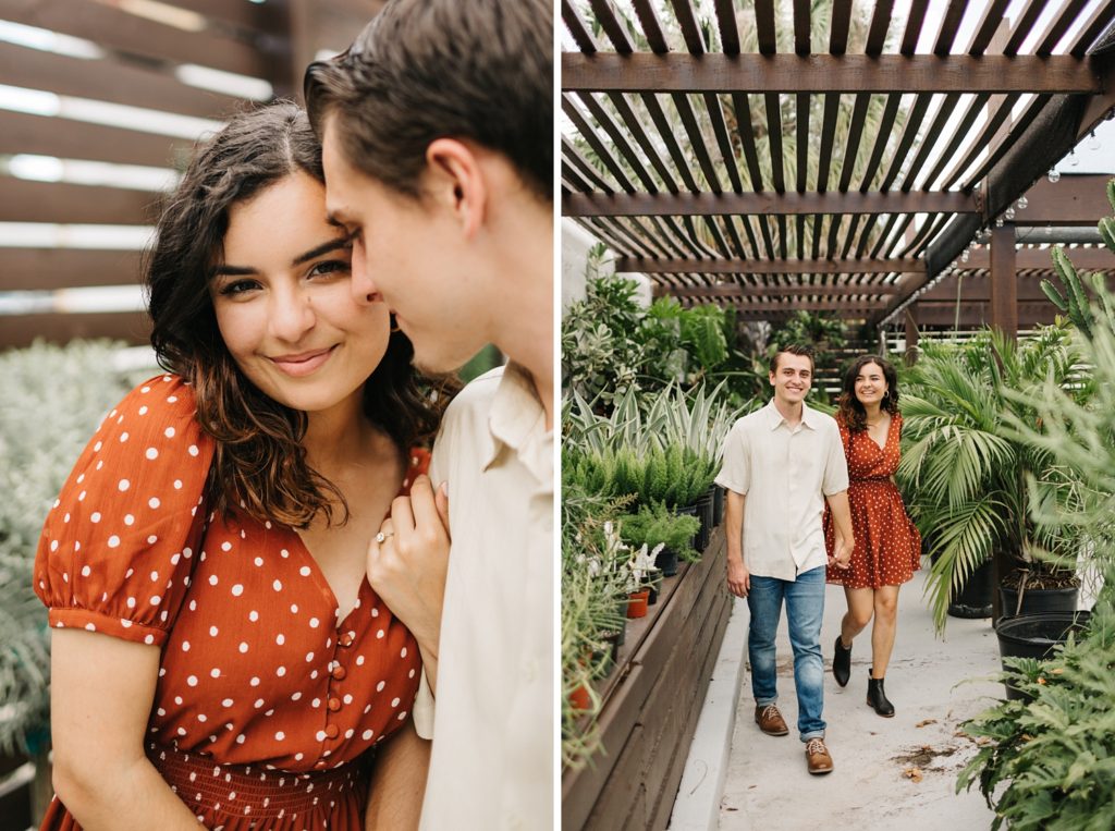 Engagement session photos at a plant shop in Tampa