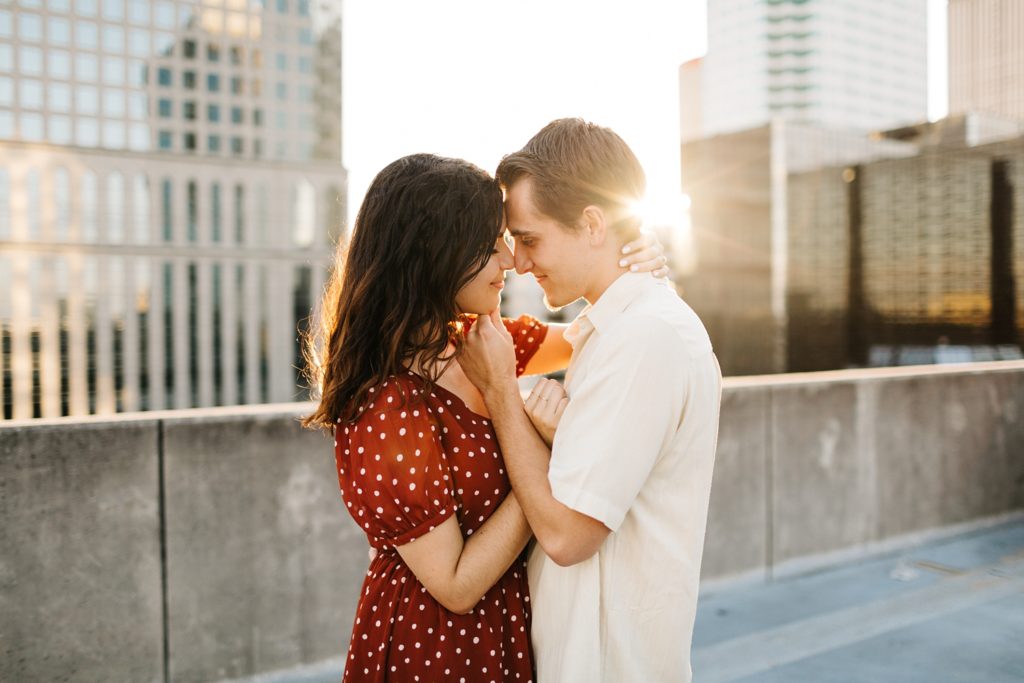 Rooftop engagement session photos in downtown Tampa near Oxford Exchange