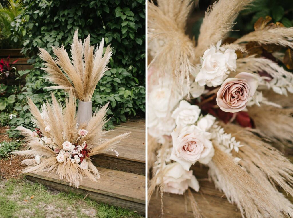 boho wedding ceremony with pampas grass at The Acre in orlando