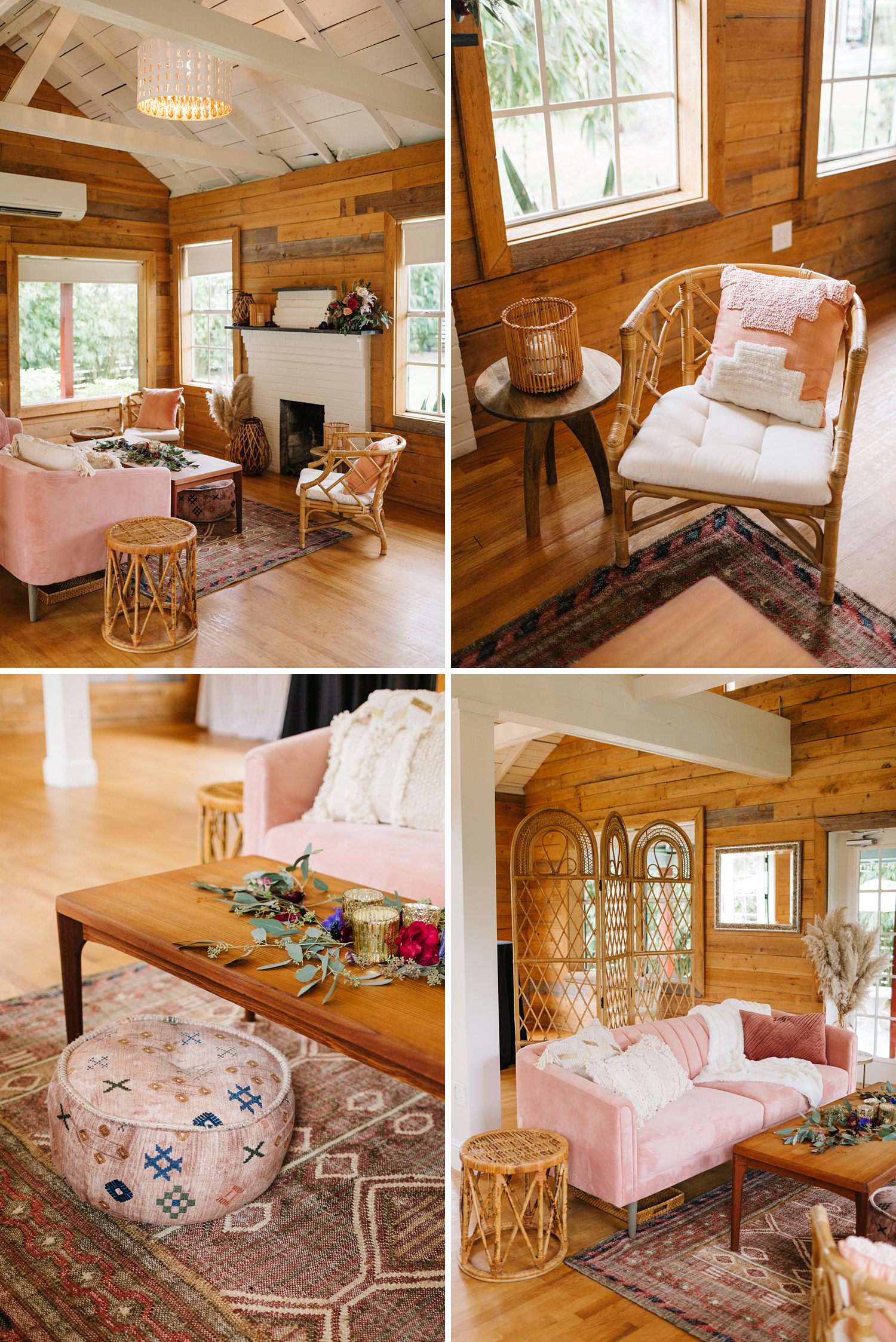 Boho white and pink wedding lounge furniture design