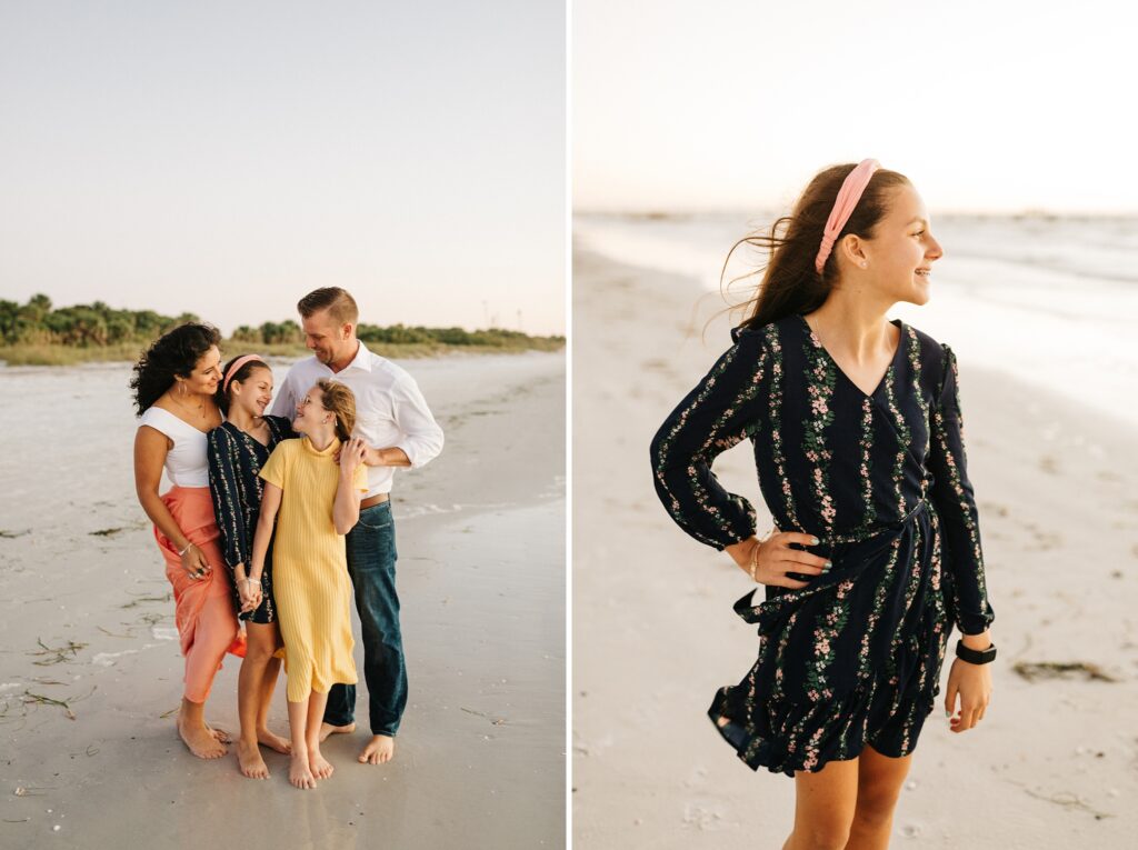 Lifestyle family photos at sunset on Fort De Soto