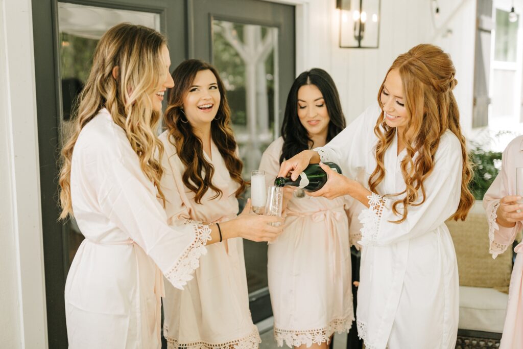 champagne toast with the bridesmaids