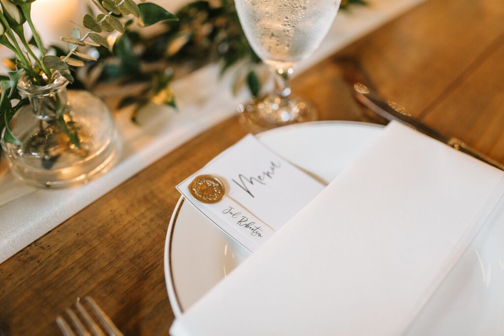 wedding menus with custom gold seal