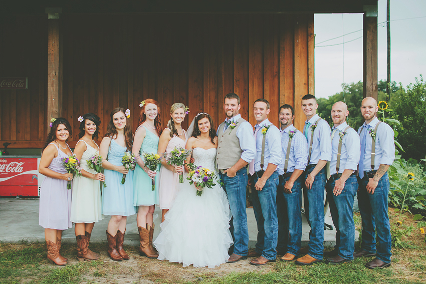 Bridal party at rustic barn wedding at Sweetfields Farm in Masaryktown, Florida