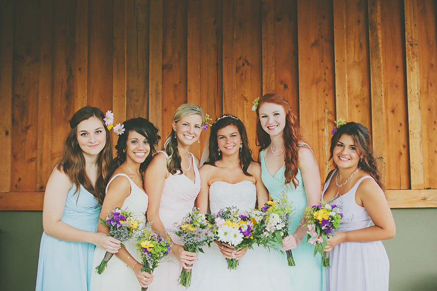Bridesmaids at rustic wedding at Sweetfields Farm