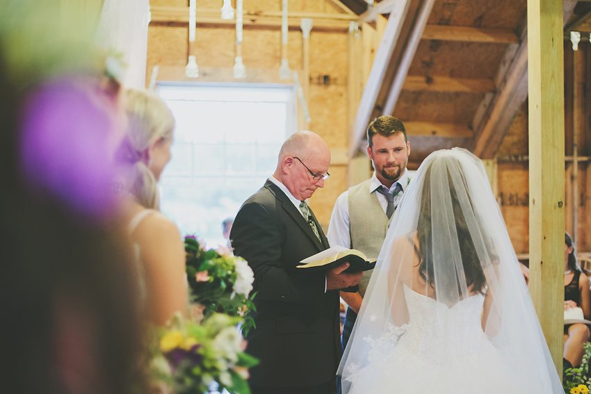 Wedding ceremony in the barn at Sweetfields Farm