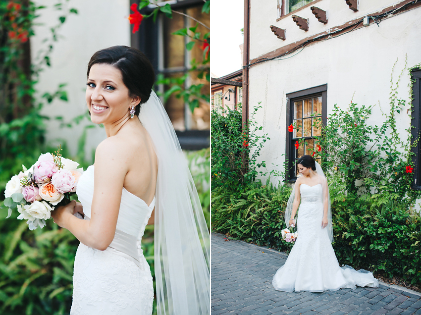 Beautiful bridal portraits in St. Augustine with a romantic peony and succulent bouquet