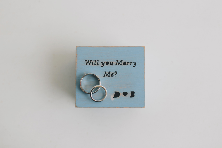Blue wooden ring box personalized withmonogram