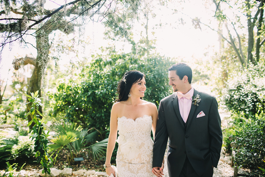 First look in the garden with the bride and groom at Marie Selby Gardens