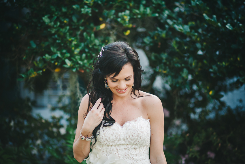 Gorgeous bride style wearing lace dress in the garden