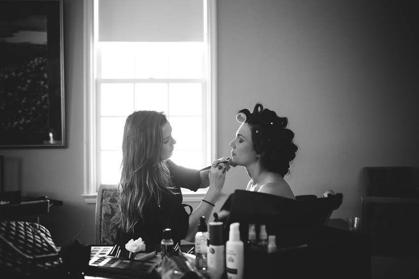 Bride getting hair and makeup done before the ceremony in Sarasota