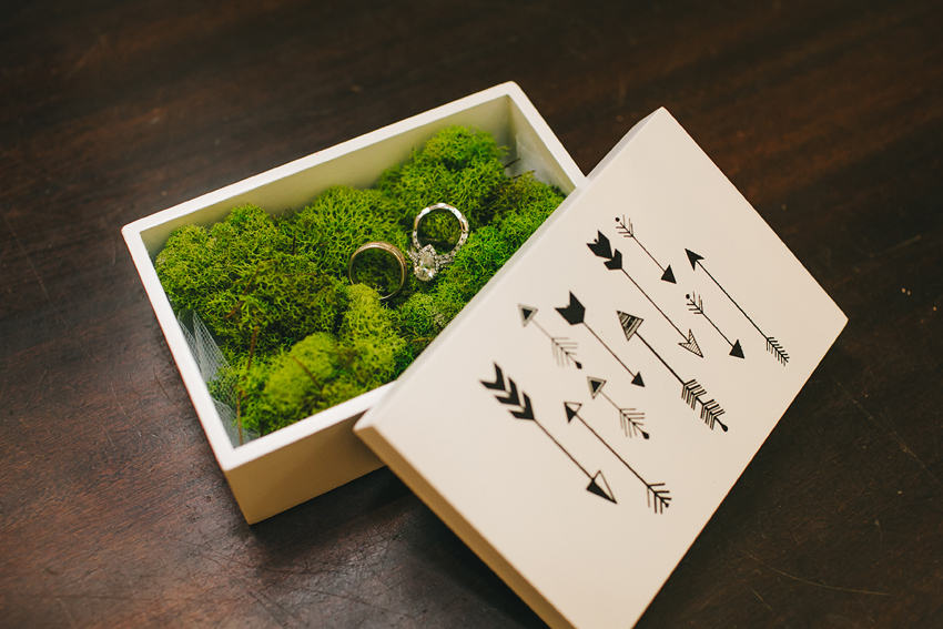 Wedding rings in an organic, moss box