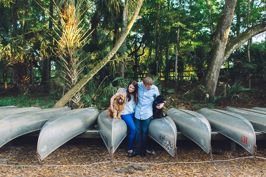 Woodsy engagement session in Tampa with dogs