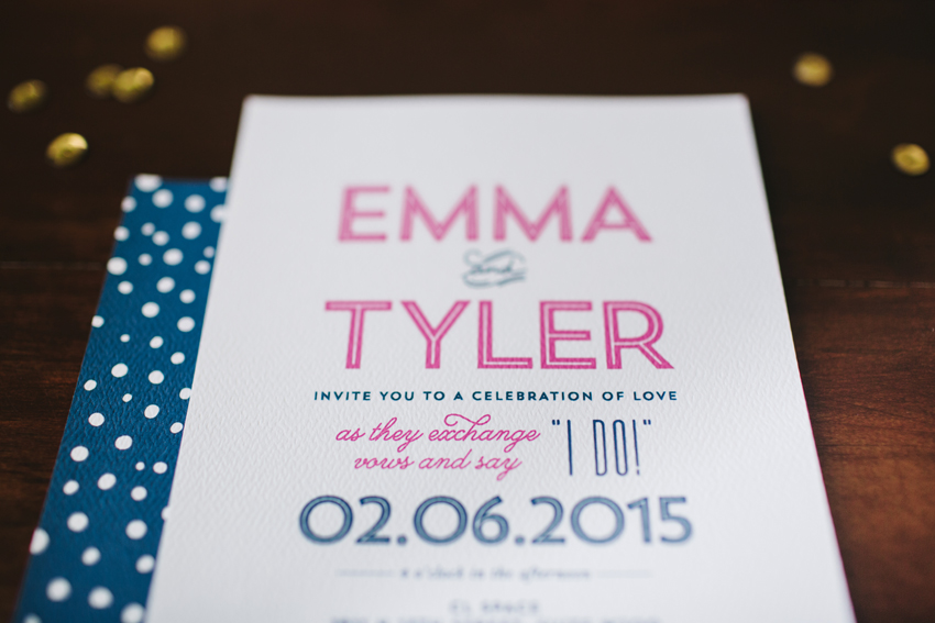 Pink and navy modern wedding invitations