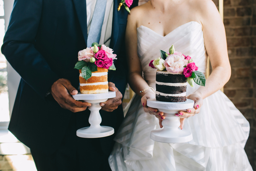 Mini naked wedding cakes for modern Tampa loft wedding