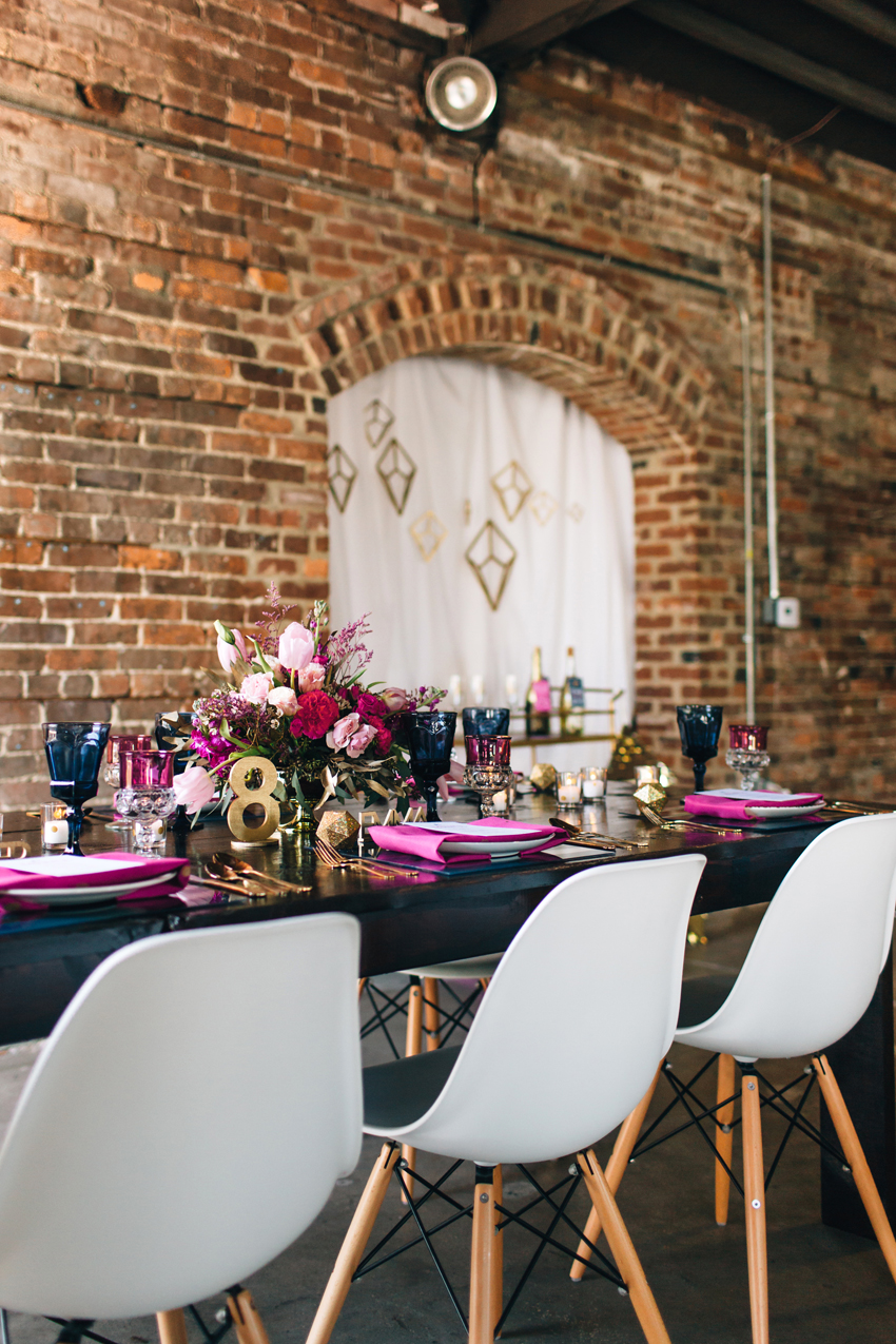 Pink and gold modern wedding in a Tampa loft venue