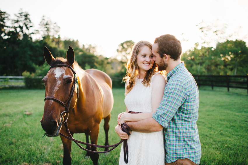 Romantic sunset engagement session on a beautiful horse farm in Tampa, Florida