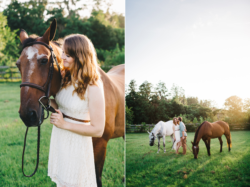 Rustic engagement session photos at a horse barn at sunset