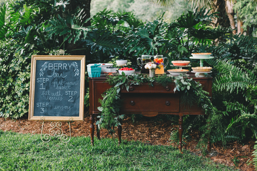 A berry dessert bar at a backyard garden wedding in Sarasota Florida