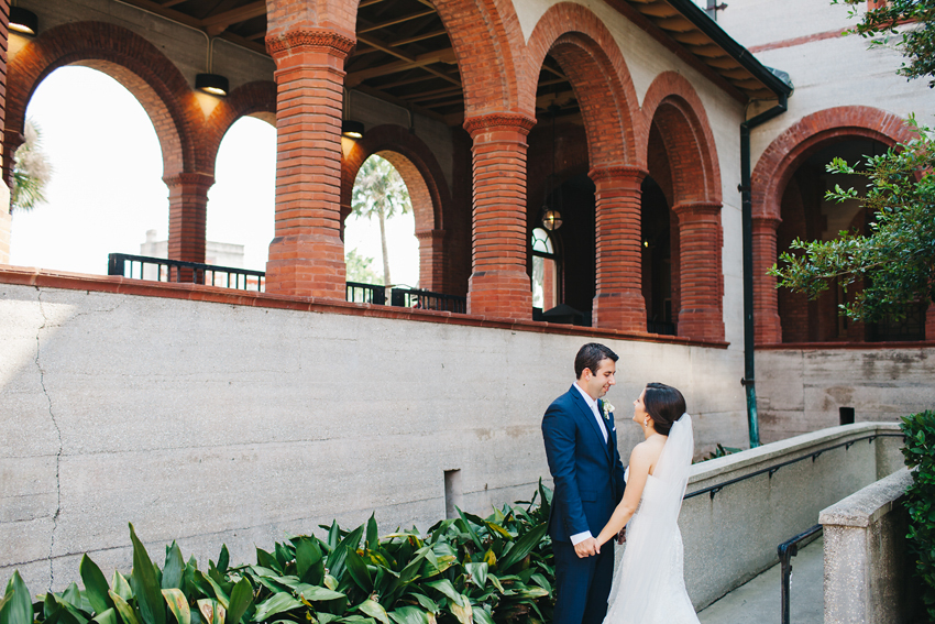 Bride and groom at Flagler College before the ceremony in St. Augustine