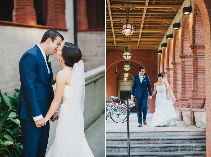 Bride and groom photography at Flagler College before the ceremony in St. Augustine