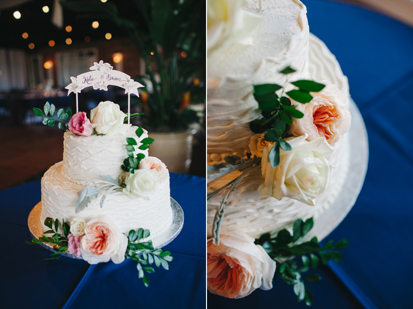 Romantic buttercream wedding cake with flower accents