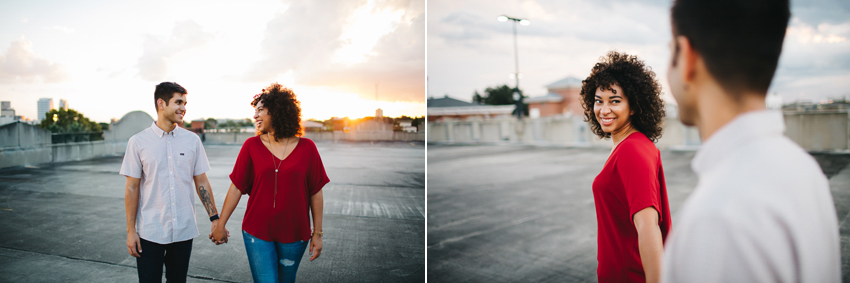 engagement photos on the rooftop of a parking garage in tampa