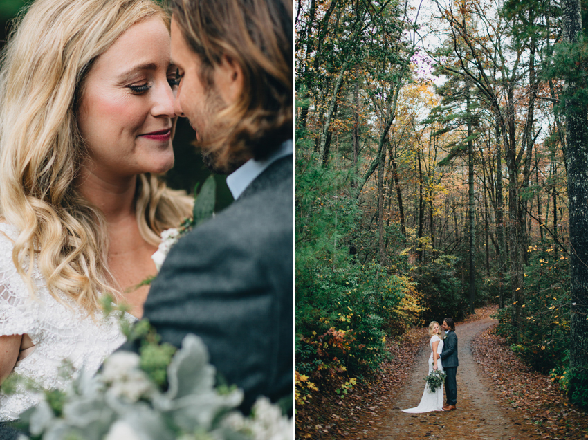 Natural light and romantic wedding photography in the Georgia mountains for a rustic fall wedding