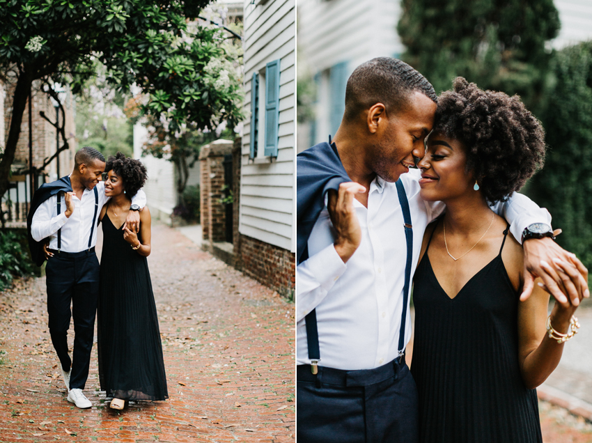 engagement session photos in the charming historic alleys in charleston