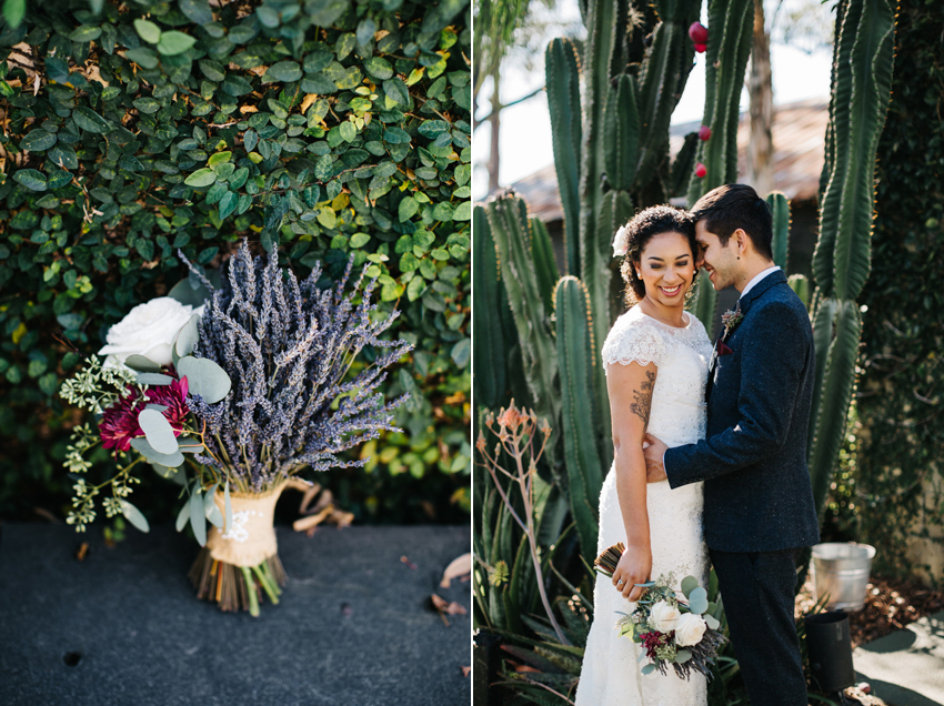 Natural wedding photography in front of the cactus at The Acre
