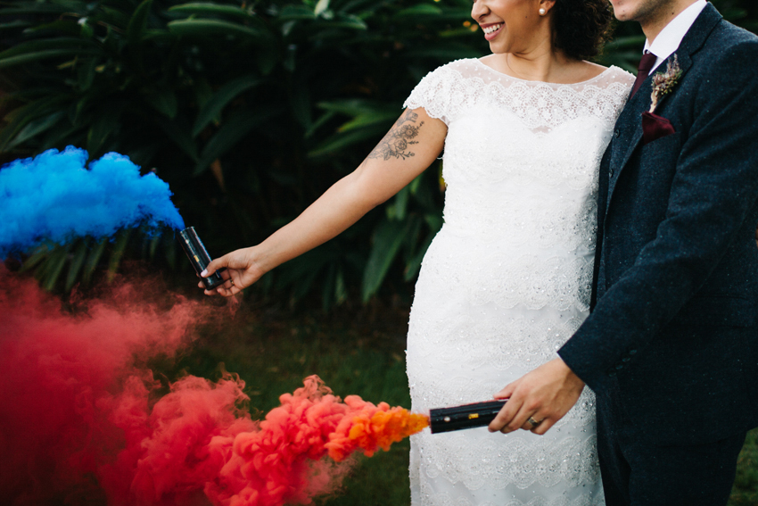 Fun hipster smoke bomb wedding photos at The Acre in Orlando florida