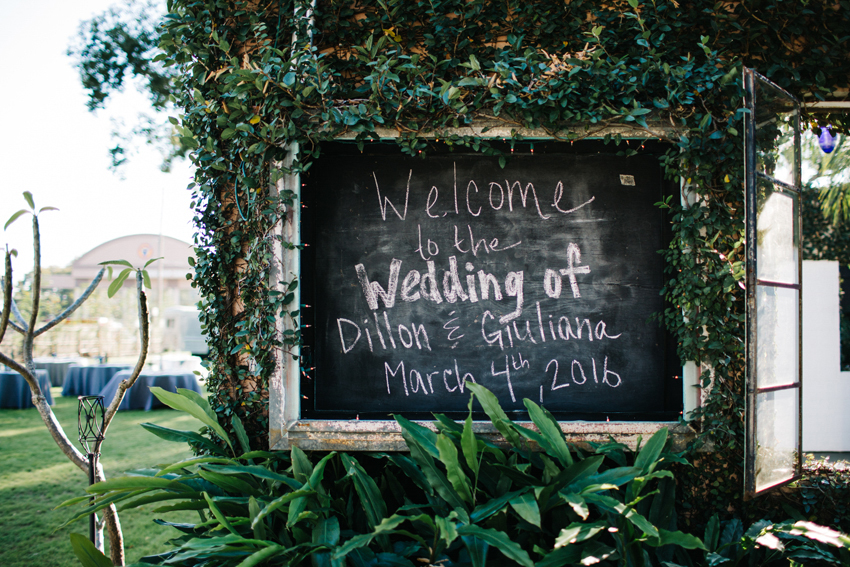 hand letters chalkboard sign for backyard wedding in Orlando Florida at The Acre