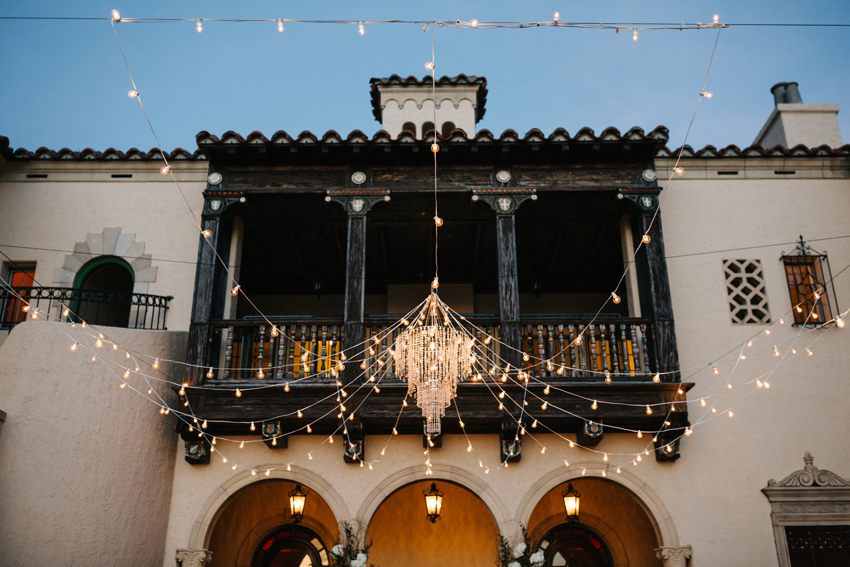 Beautiful string lights for the nighttime reception outside the Powel Crosley mansion