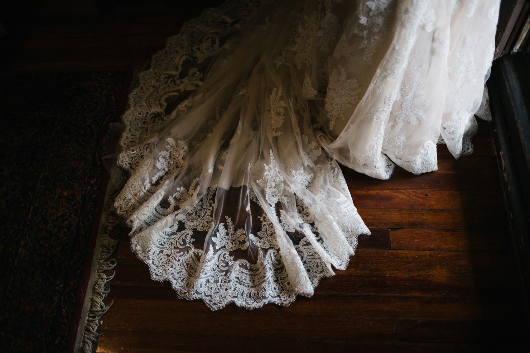 lace detailing on the bridal train